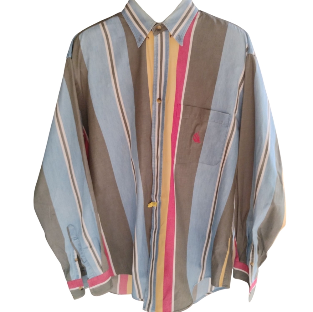 Vintage Nautica Men’s Striped Button Down Shirt Size L Multicolor Retro